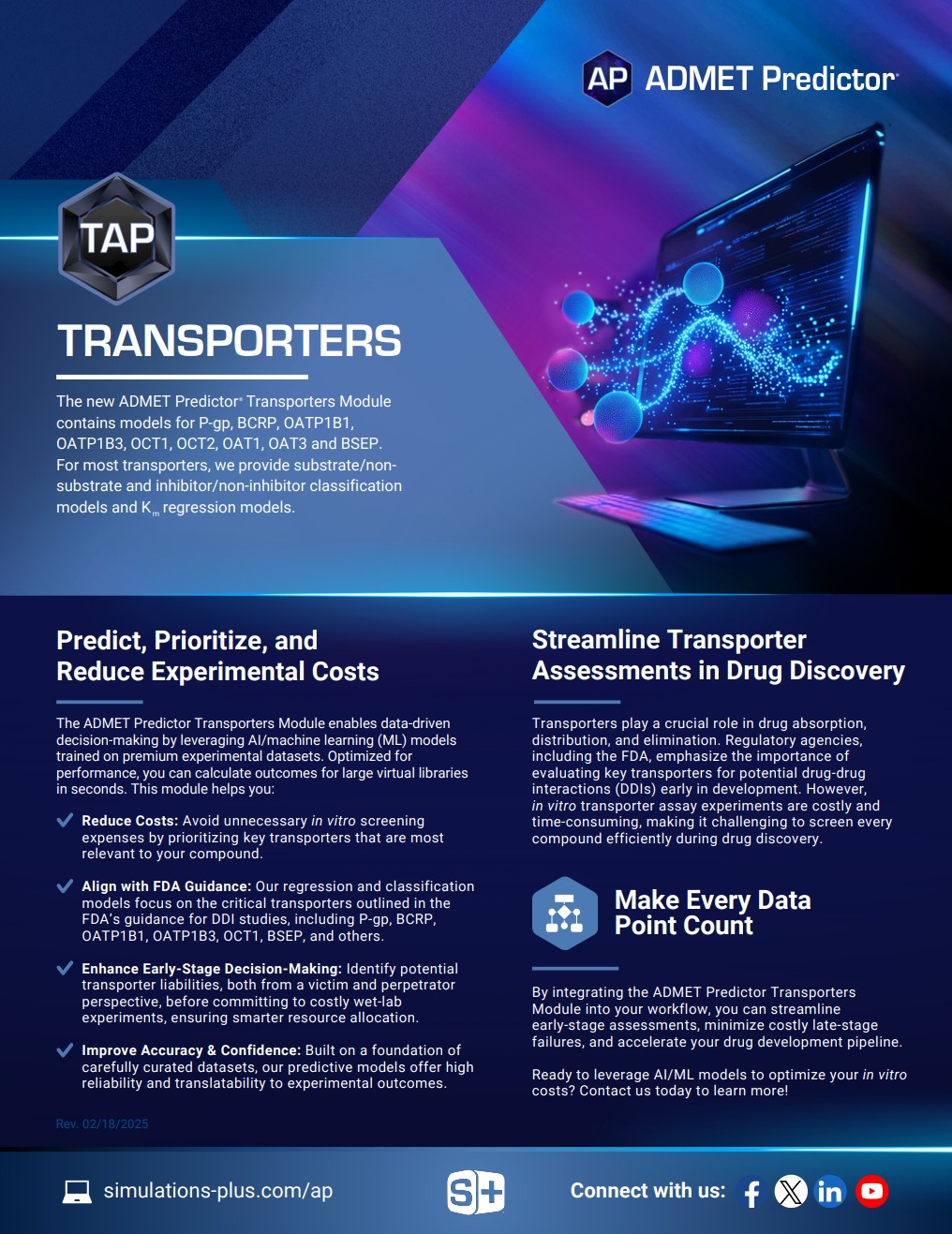 Explore Simulations Plus ADMET Predictor and AP Transporters module to boost drug discovery.